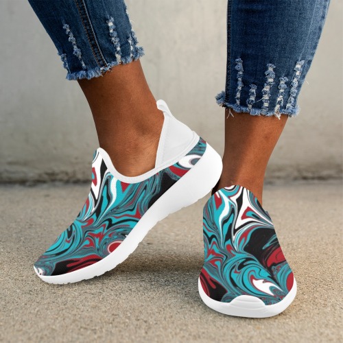 Dark Wave of Colors Fly Weave Drop-in Heel Sneakers for Women (Model 02002)