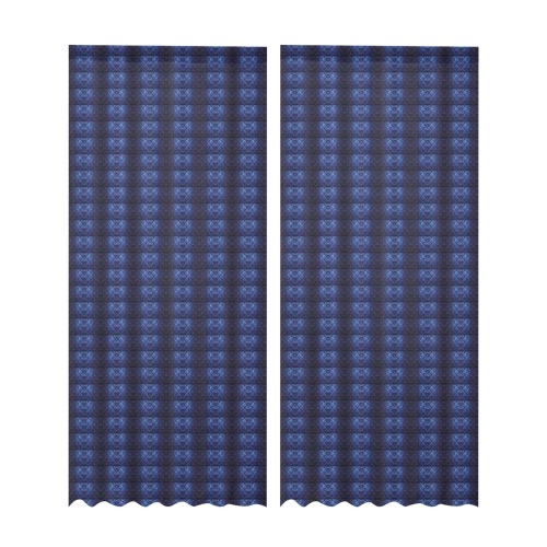 blue pattern 002 repeating pattern Gauze Curtain 28"x95" (Two-Piece)