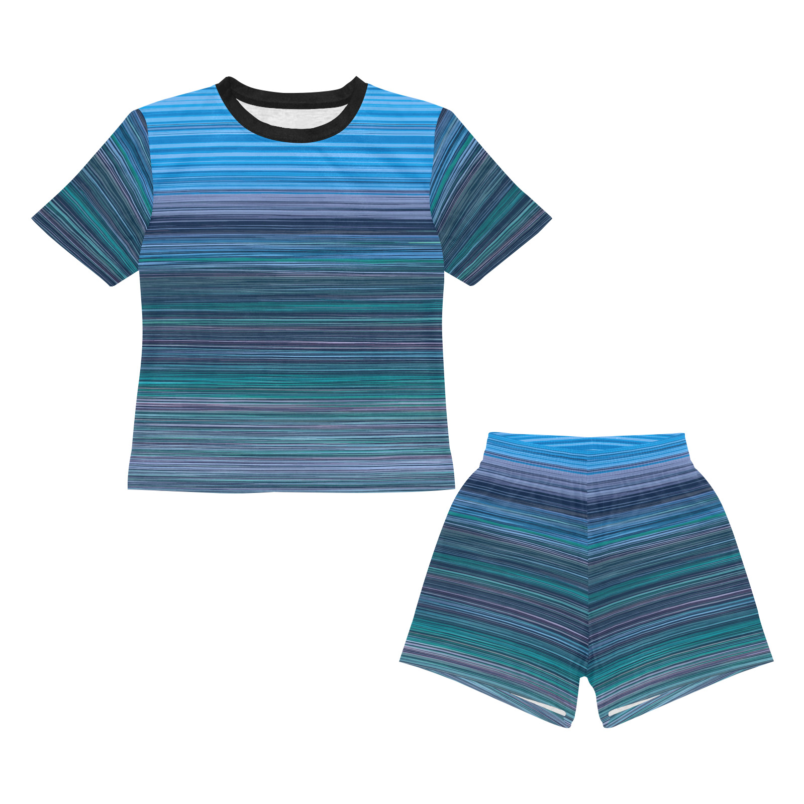 Abstract Blue Horizontal Stripes Big Boys' Short Pajama Set