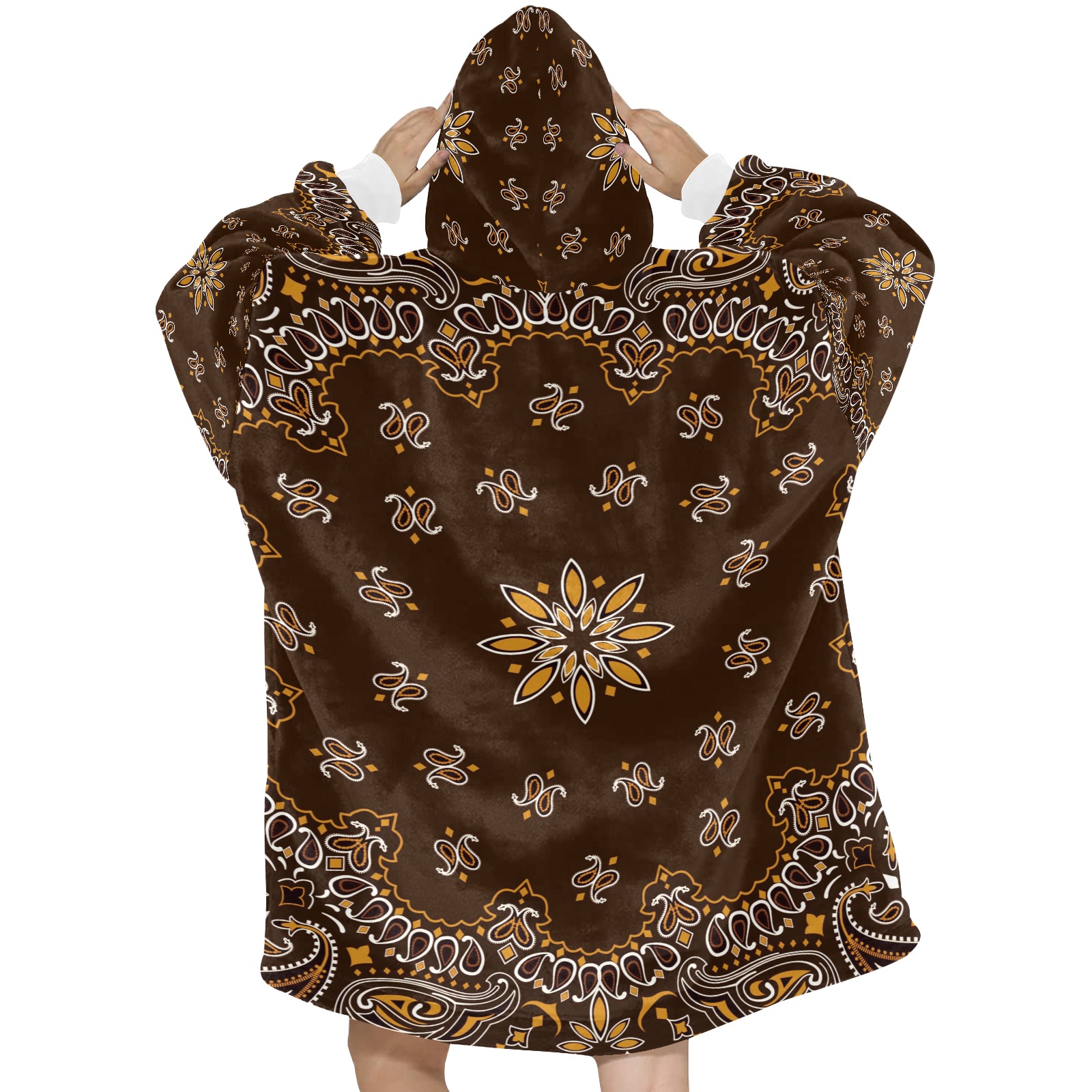 Brown Bandanna Pattern  / White Cuff Blanket Hoodie for Women