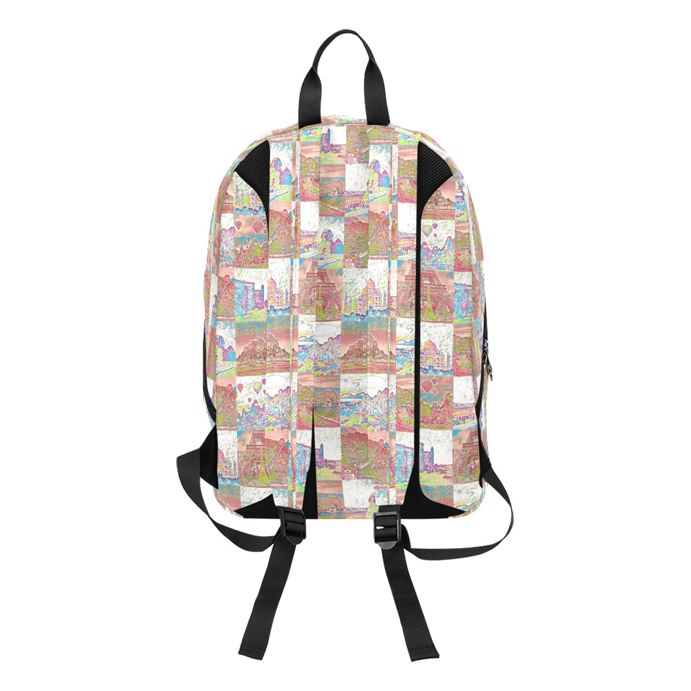 Big Pink and White World travel Collage Pattern Large Capacity Travel Backpack (Model 1691)