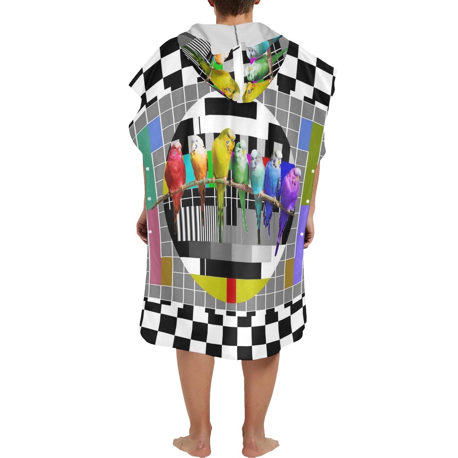 Test Card Rainbow Budgies Beach Changing Robe (Large Size)