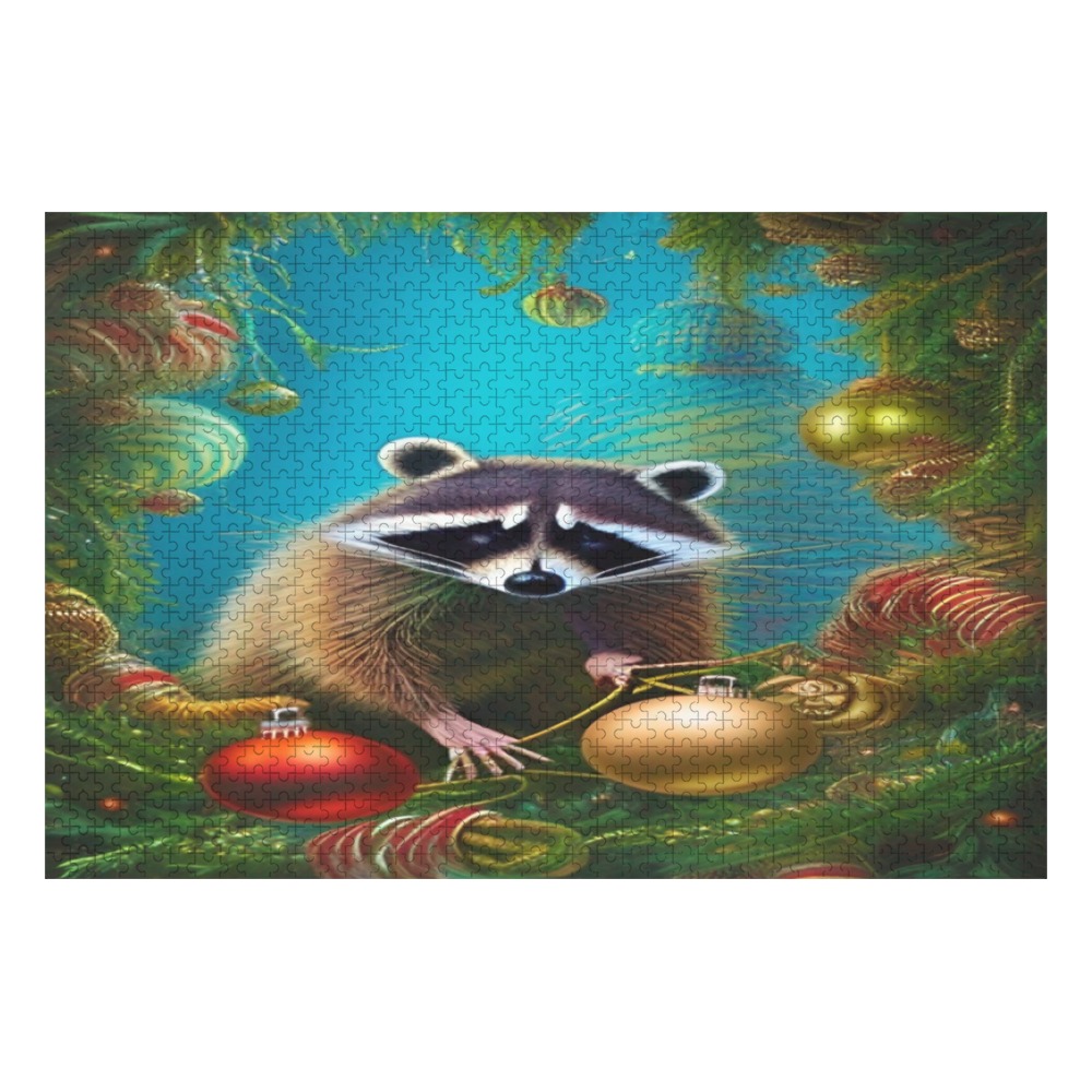 Christmas Raccoon 1000-Piece Wooden Photo Puzzles