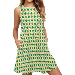 St Patrick's Day - Gold and Green (11) Sleeveless A-Line Pocket Dress (Model D57)