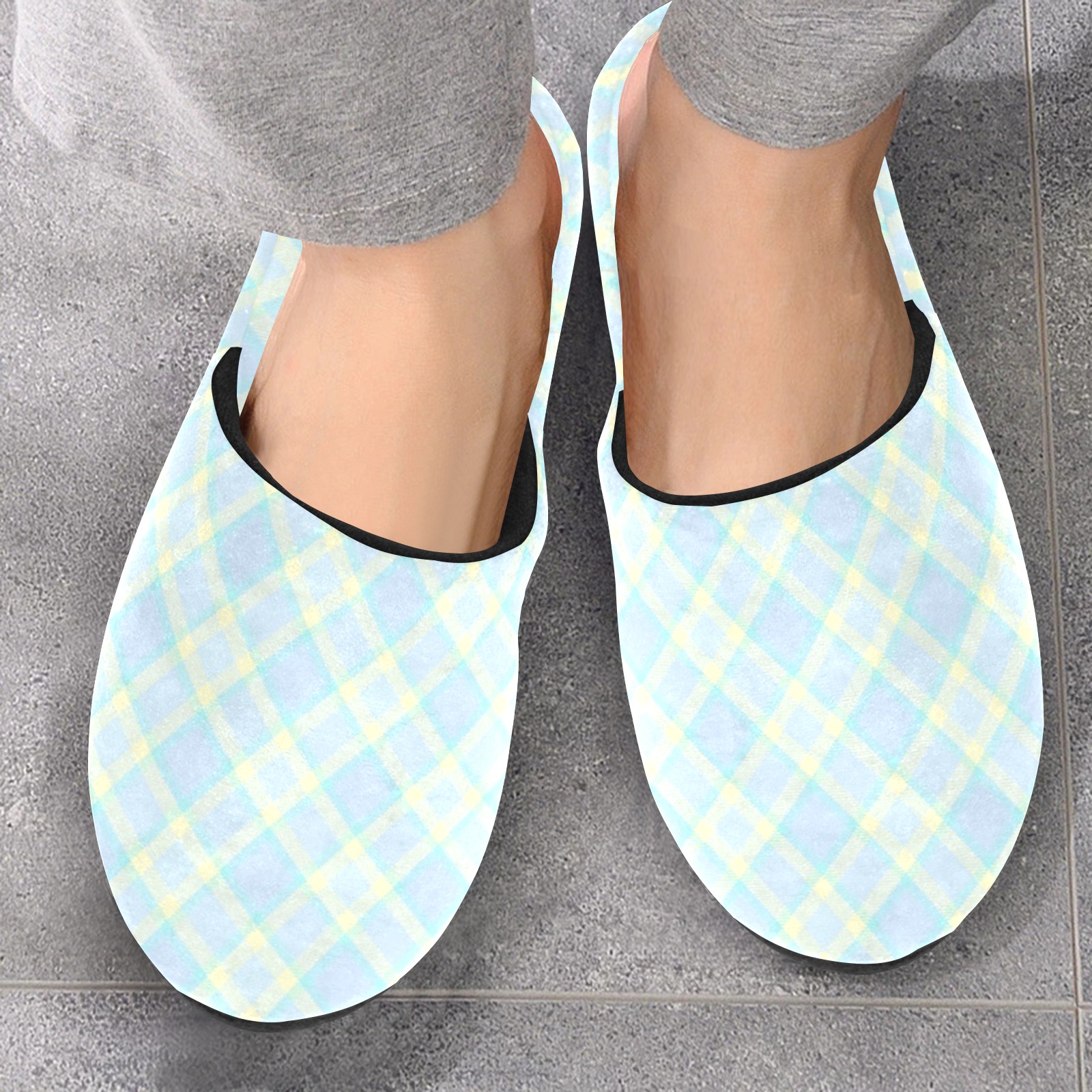 Pastel Baby Boy Plaid Men's Cotton Slippers (Model 0601)