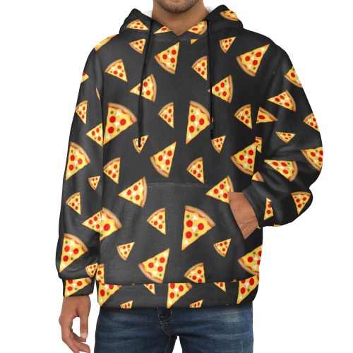 Cool and fun pizza slices dark gray pattern Men's Flannel Hoodie (Model H63)