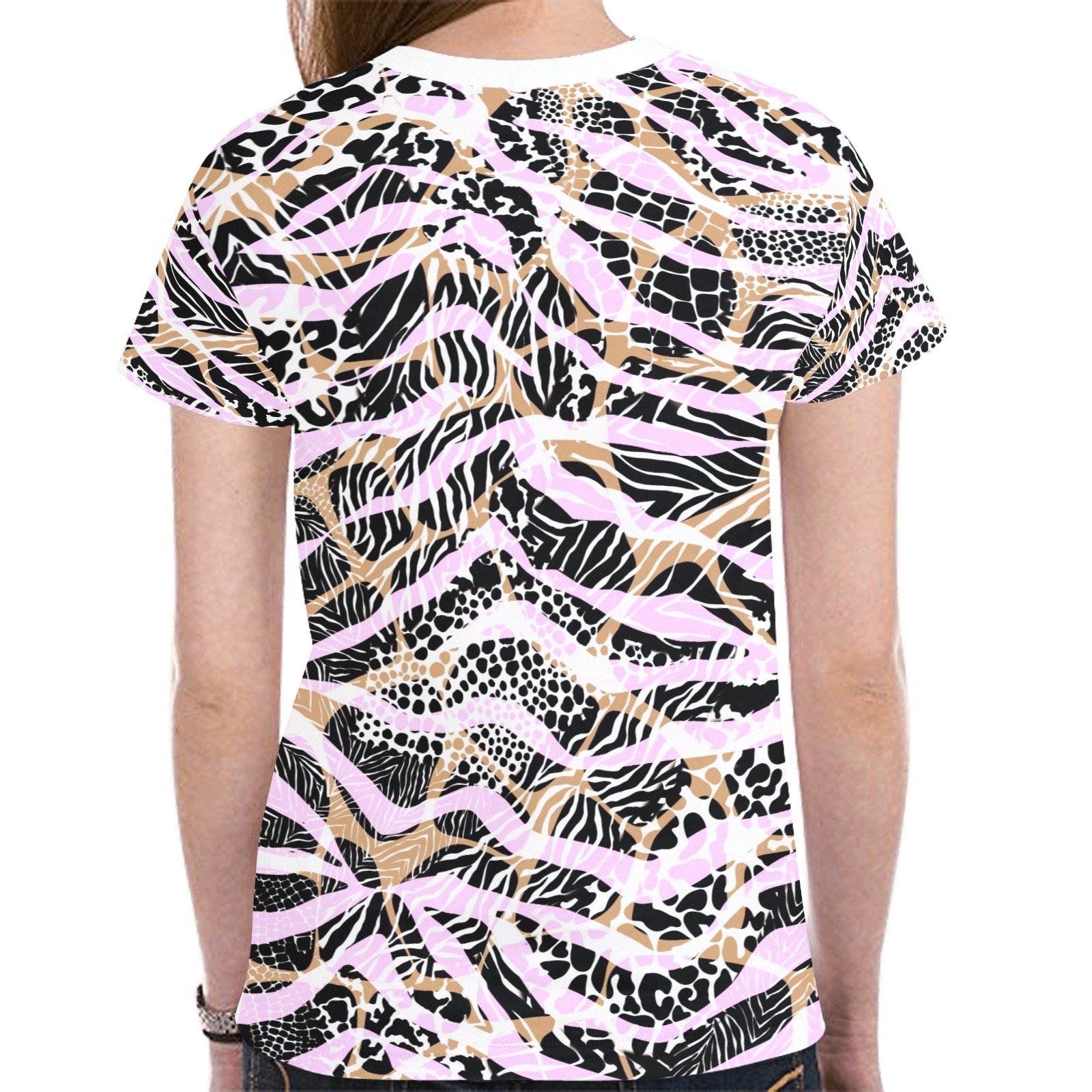 Camo animal print pink New All Over Print T-shirt for Women (Model T45)