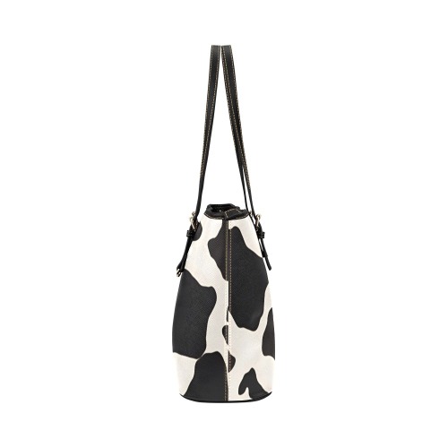 Black/White Moo Print Leather Tote Bag/Large (Model 1651)