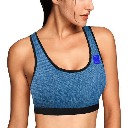 DIONIO Clothing - Ladies' Denim-Look Stonewashed Sports Bra (Blue) Women's All Over Print Sports Bra (Model T52)