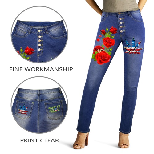 Marijuana Rose Women's Jeans (Front&Back Printing)