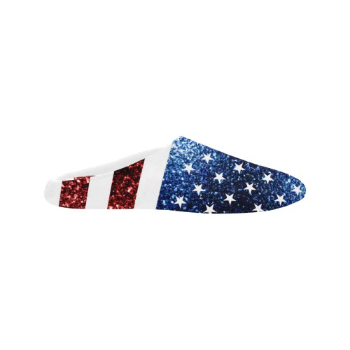 Sparkly USA flag America Red White Blue faux Sparkles patriotic bling 4th of July Women's Non-Slip Cotton Slippers (Model 0602)