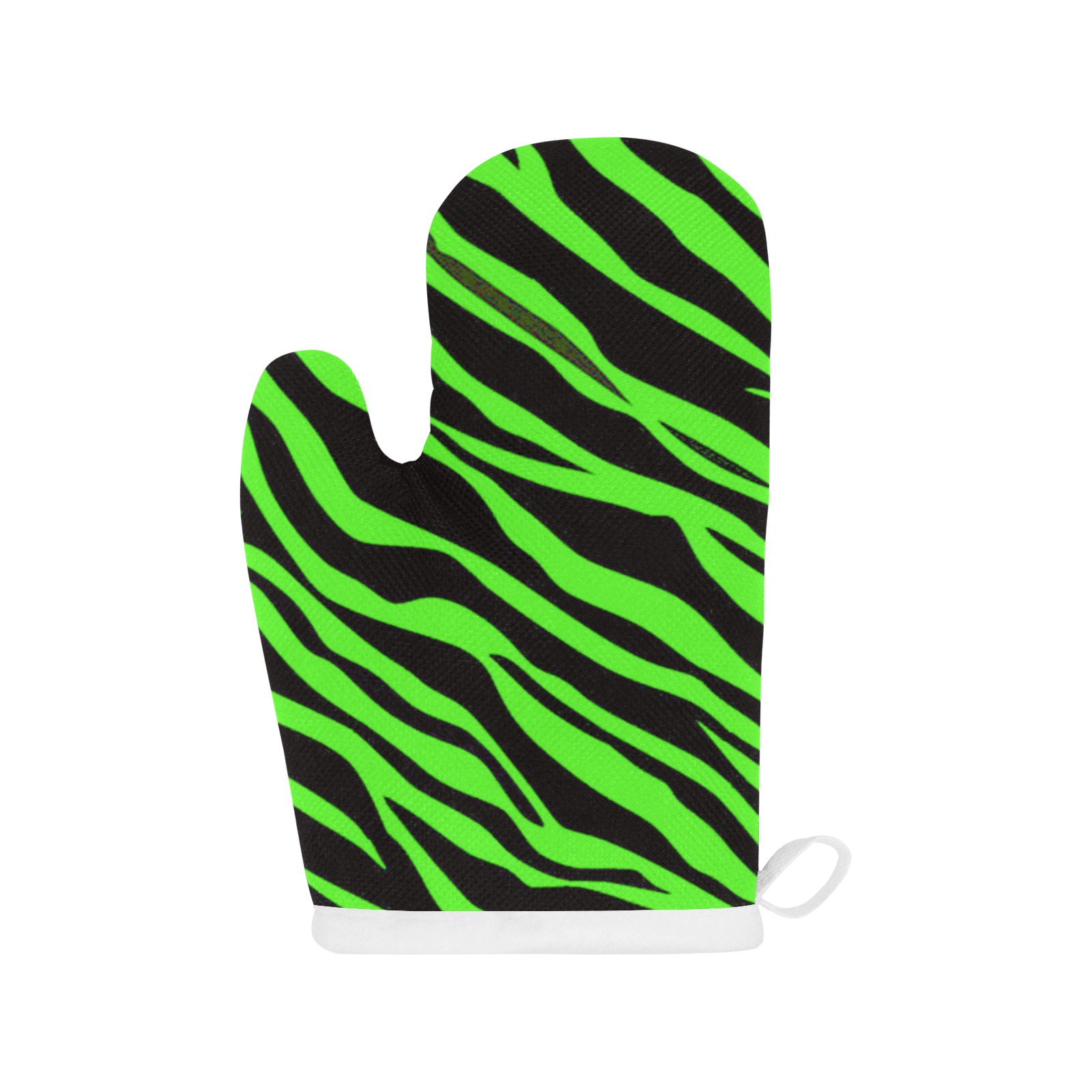 Neon Green Zebra Stripes Linen Oven Mitt (One Piece)