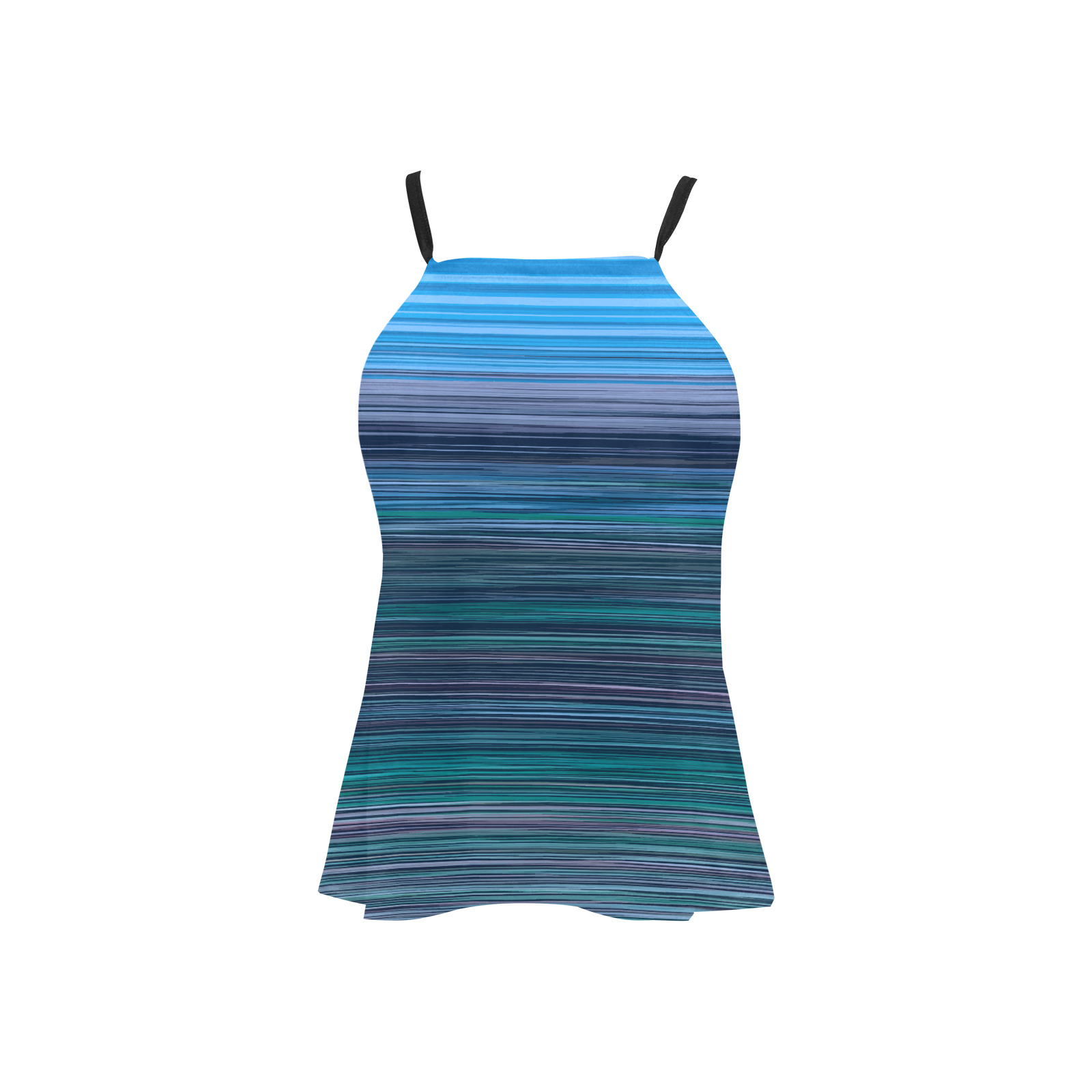 Abstract Blue Horizontal Stripes Loose Fit Halter Neck Top (Model T68)
