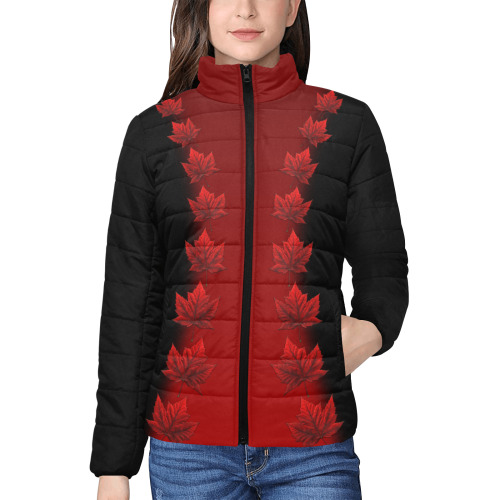 Canada Maple Leaf Puffy Coats Women's Stand Collar Padded Jacket (Model H41)