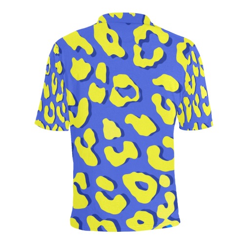 Leopard Print Blue Yellow Men's All Over Print Polo Shirt (Model T55)