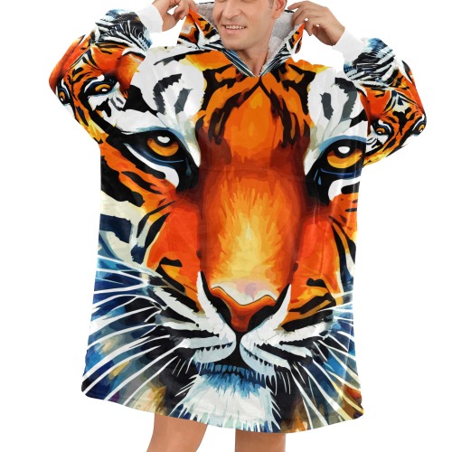 Cute Tiger Funny Colorful Animal Art Blanket Hoodie for Men