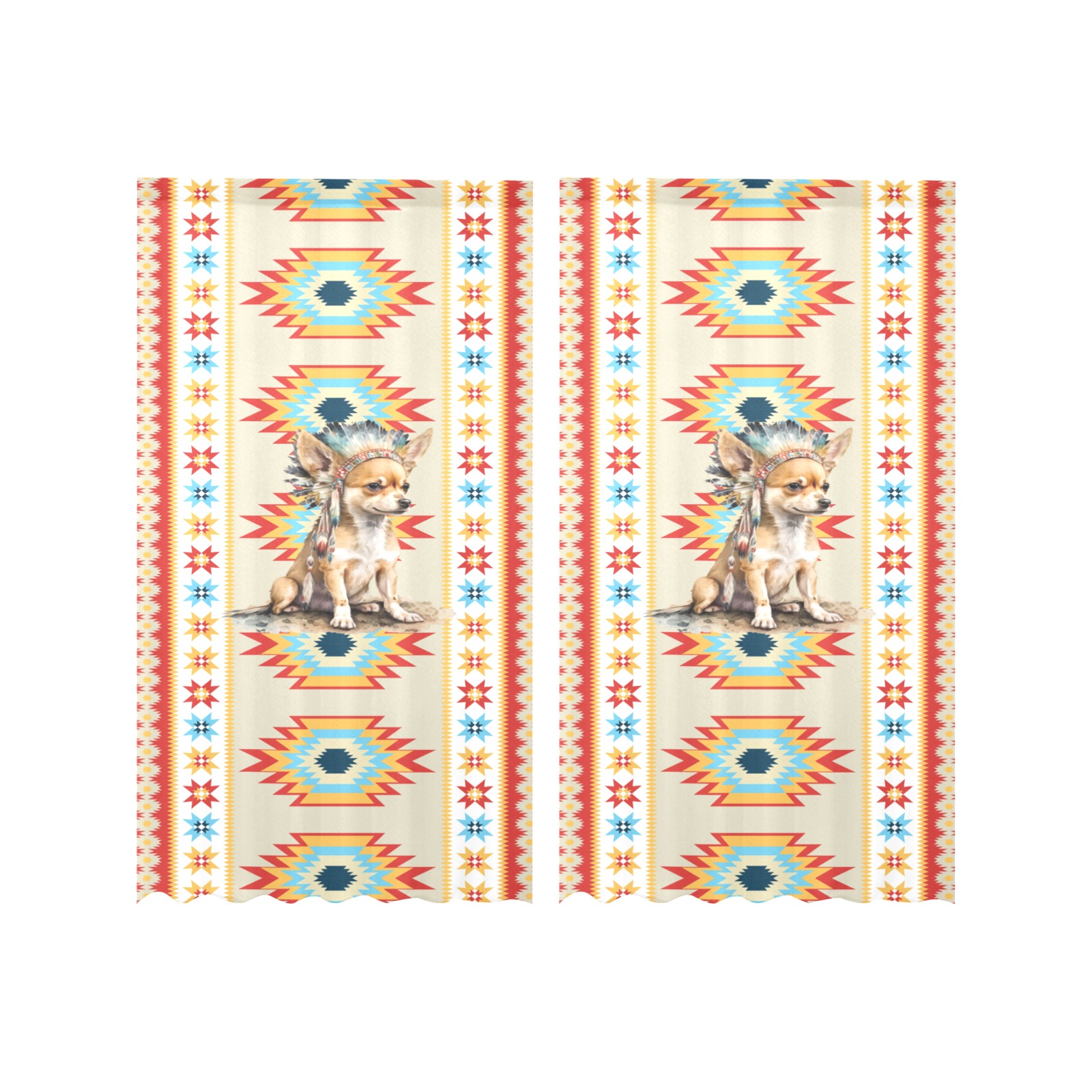 Native American Chihuahua Gauze Curtain 28"x63" (Two-Piece)