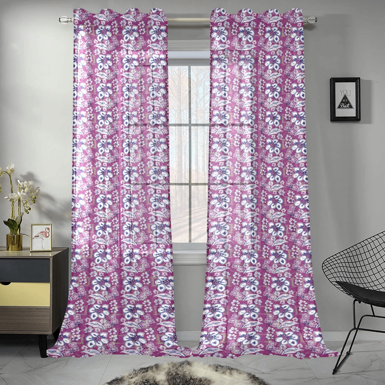 Soft Surrealistic Floral Gauze Curtain 28"x95" (Two-Piece)