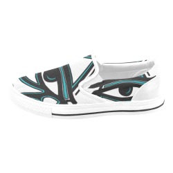 Eye of Horus Cyber Blue and Black on White Women's Unusual Slip-on Canvas Shoes (Model 019)