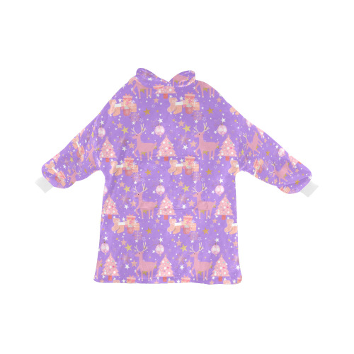 Pink and Purple and Gold Christmas Design Blanket Hoodie for Kids