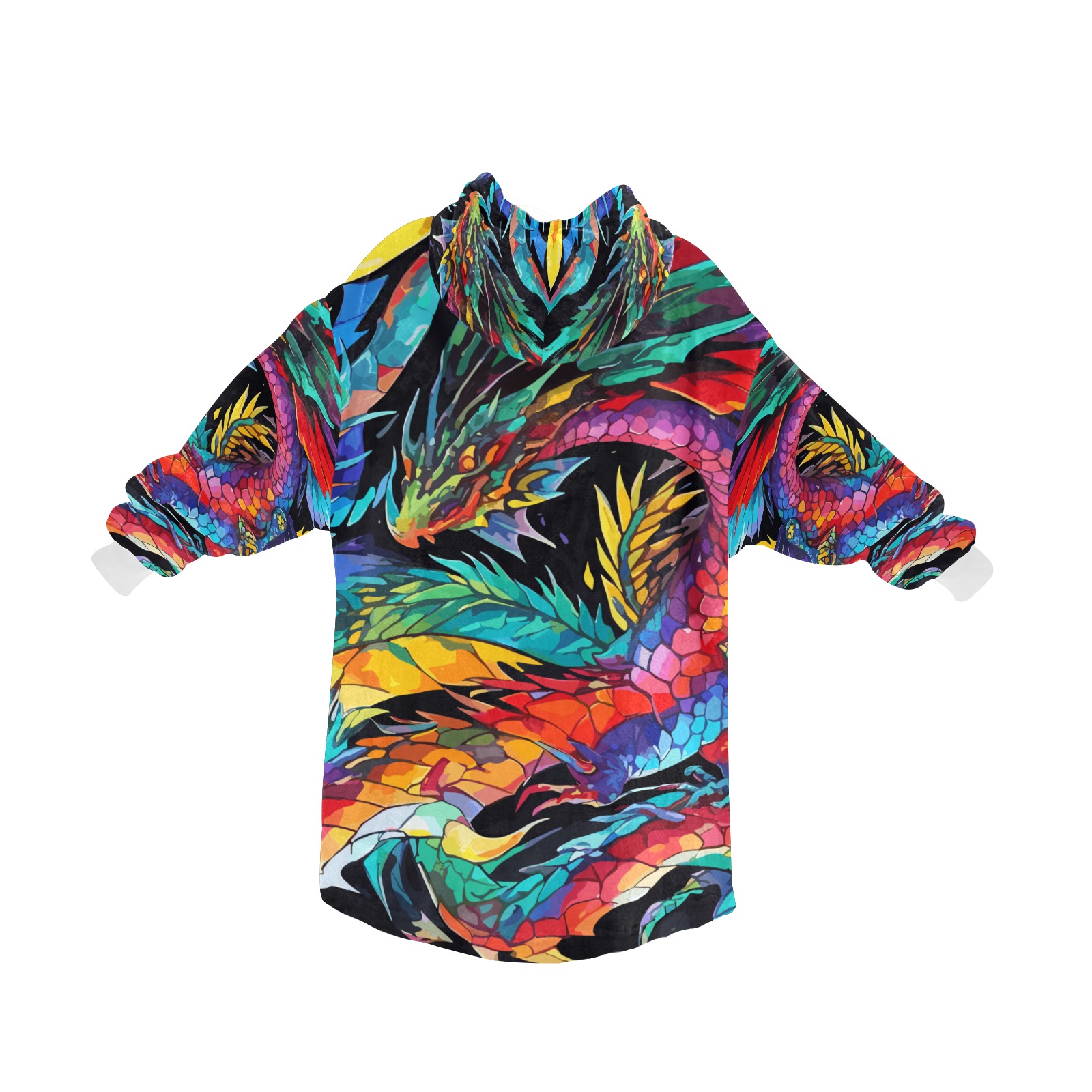 Cool colorful abstract dragons. Black background. Blanket Hoodie for Men