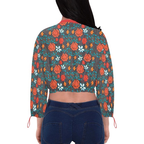 Pretty floral pattern Cropped Chiffon Jacket for Women (Model H30)