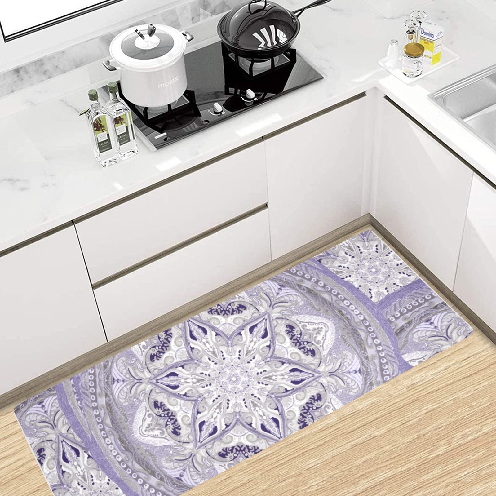 embroidery-pale purple and beige Kitchen Mat 48"x17"