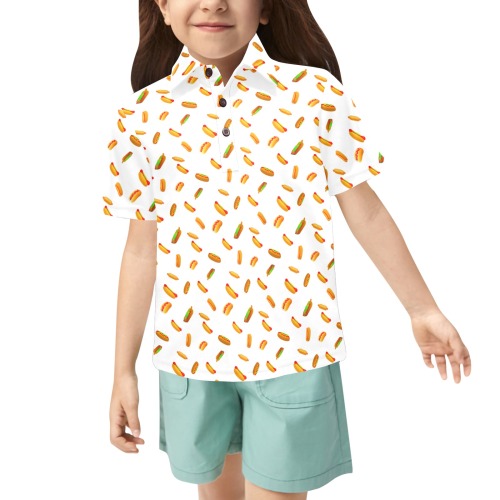 Hot Dog Pattern Little Girls' All Over Print Polo Shirt (Model T55)