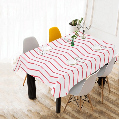 White red chevron vertical lines pattern Cotton Linen Tablecloth 60" x 90"