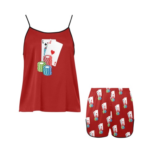 Las Vegas Blackjack / Red Women's Spaghetti Strap Short Pajama Set