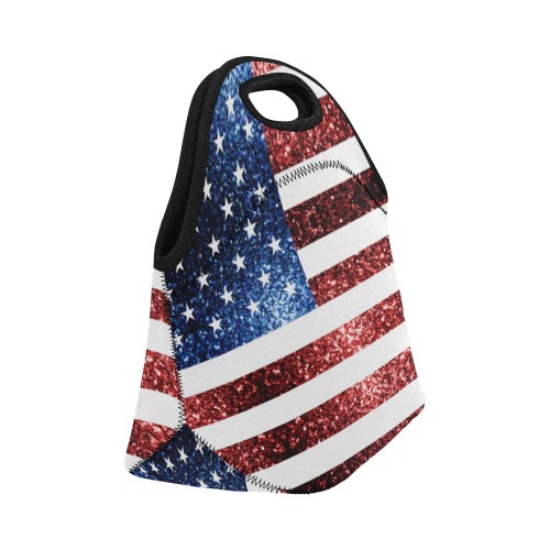 Sparkly USA flag America Red White Blue faux Sparkles patriotic bling 4th of July Neoprene Lunch Bag/Small (Model 1669)
