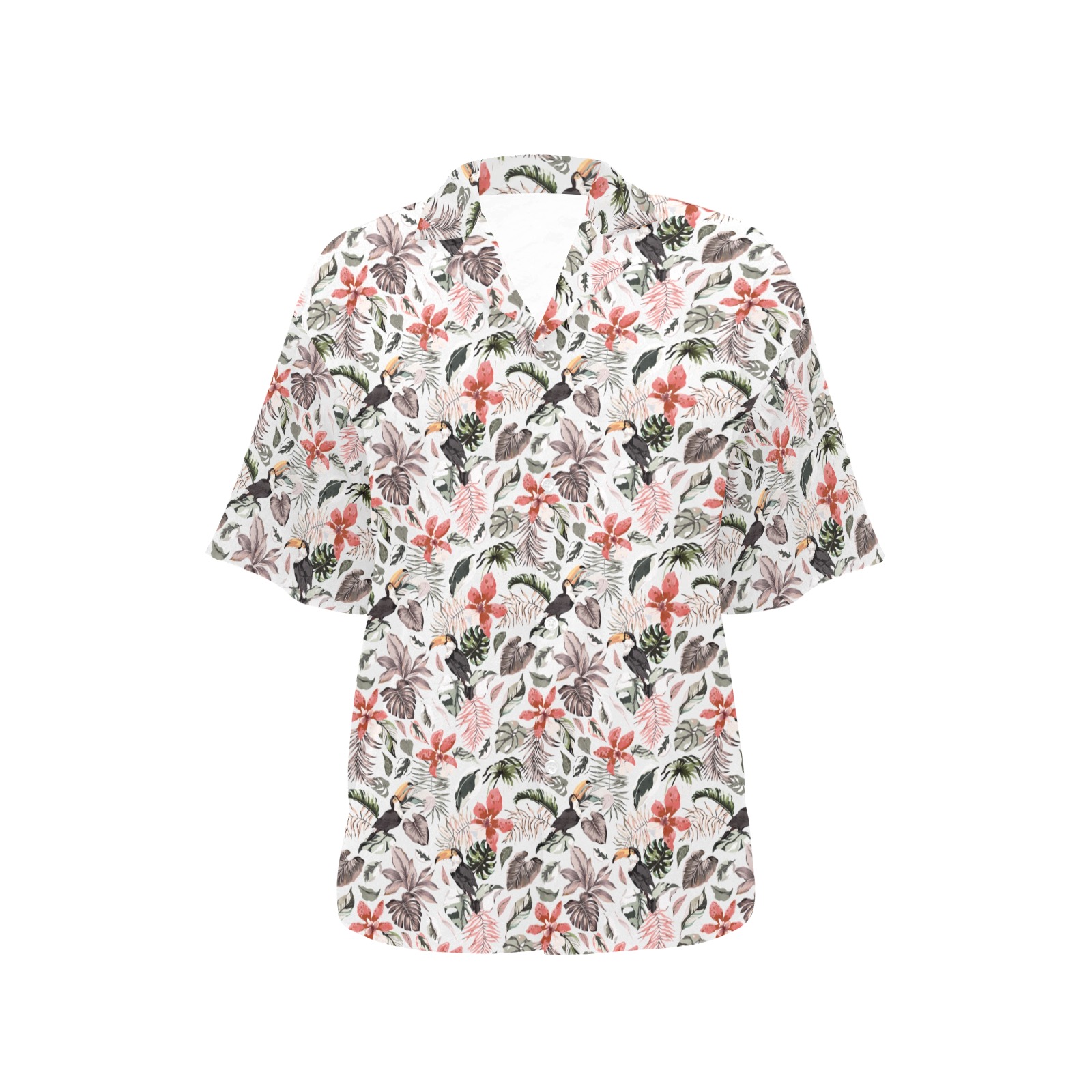 Toucans in the flowered jungle All Over Print Hawaiian Shirt for Women (Model T58)