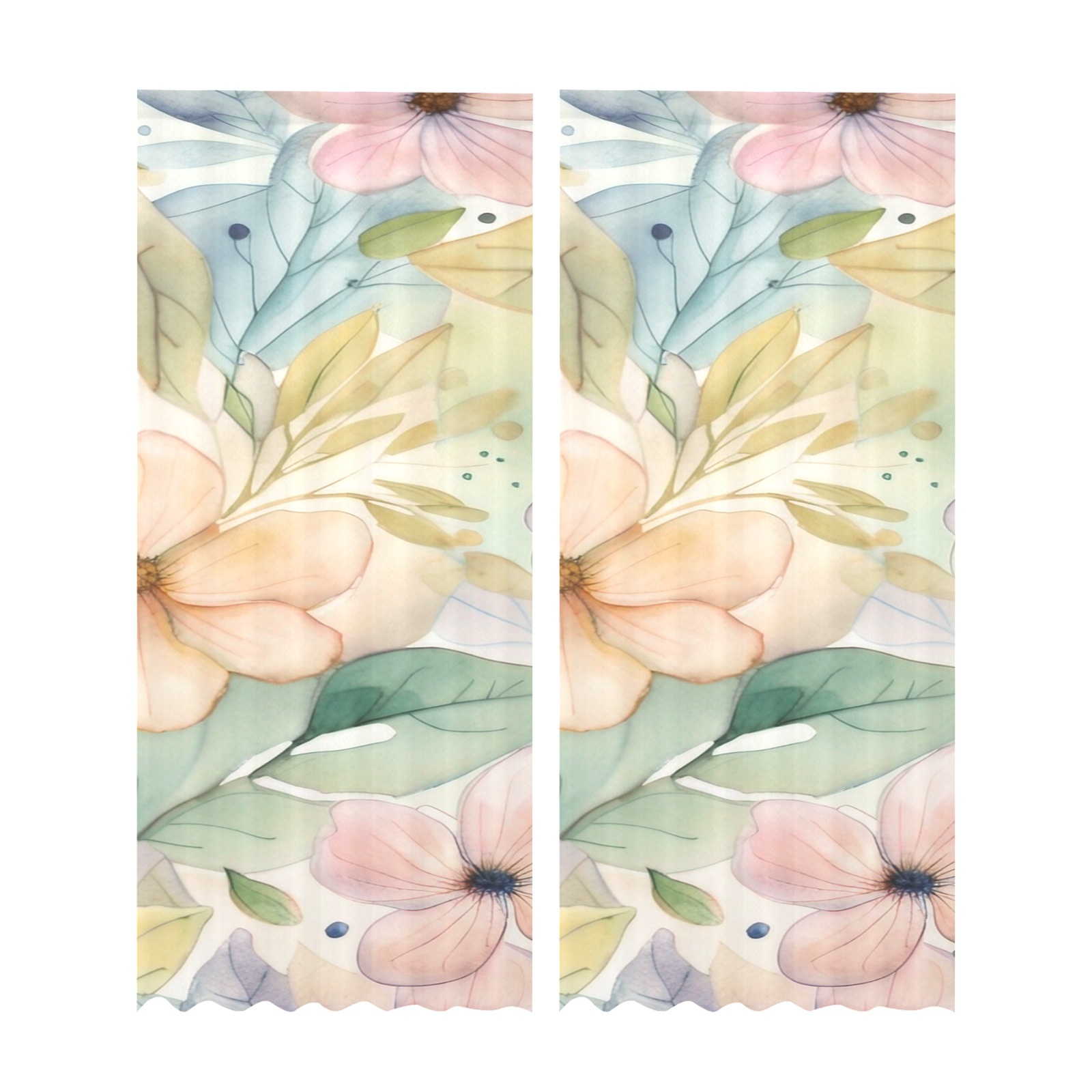 Watercolor Floral 1 Gauze Curtain 28"x95" (Two-Piece)