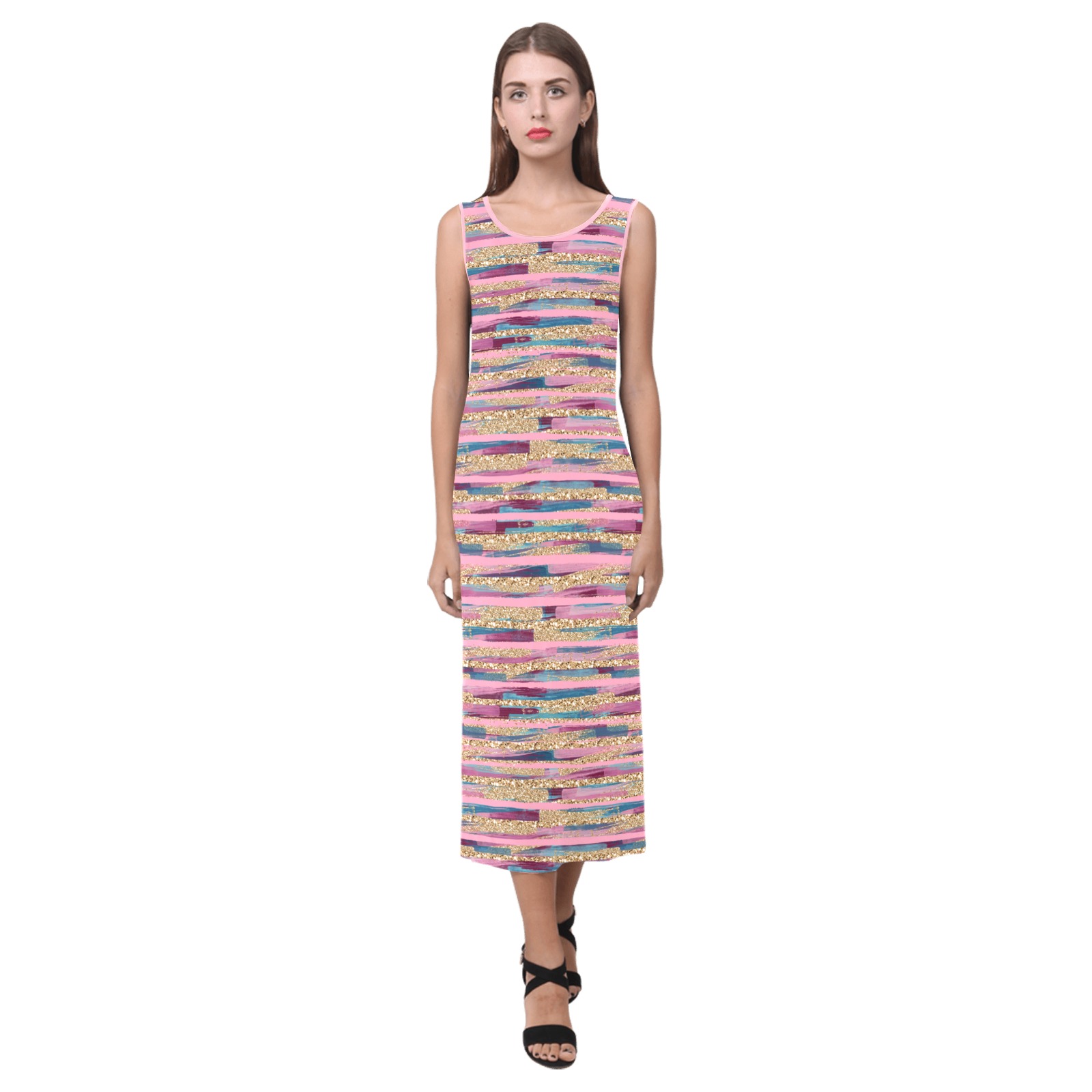 Pink Glitter Phaedra Sleeveless Open Fork Long Dress (Model D08)