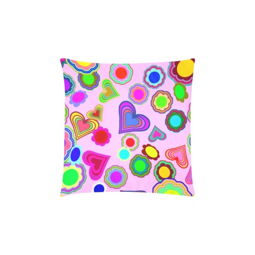Groovy Hearts and Flowers Pink Custom Zippered Pillow Cases 16"x16" (Two Sides)
