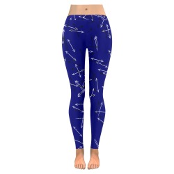 Arrows Every Direction Black/White on Blue Women's Low Rise Leggings (Invisible Stitch) (Model L05)