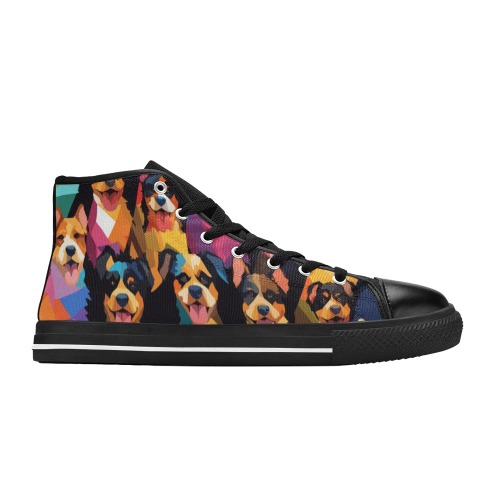 Colorful irregular pattern of funny adorable dogs. Women's Classic High Top Canvas Shoes (Model 017)
