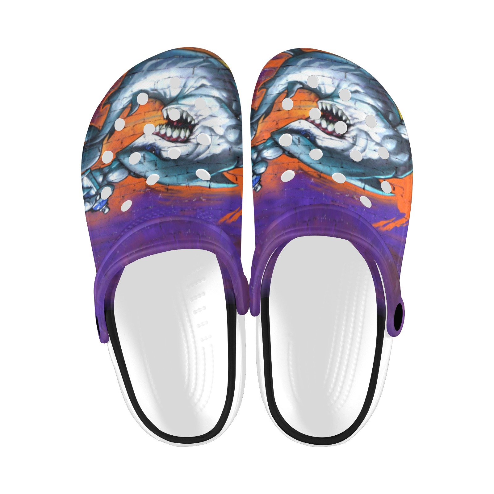 Graffiti Shark Spray Art Custom Print Foam Clogs for Adults