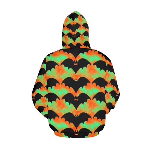 Bats And Bows Orange Green All Over Print Hoodie for Women (USA Size) (Model H13)
