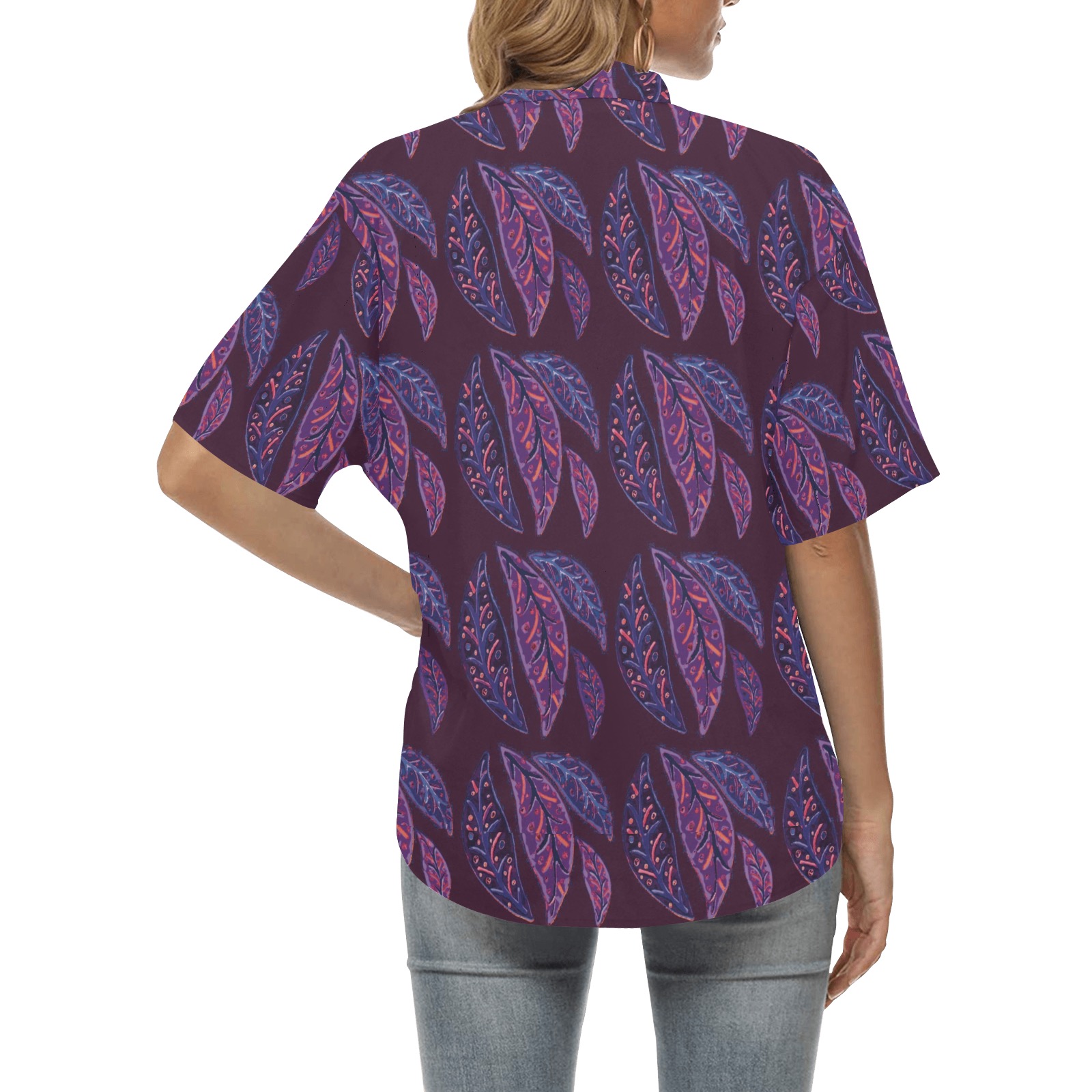 Pretty Cool Leaves All Over Print Hawaiian Shirt for Women (Model T58)