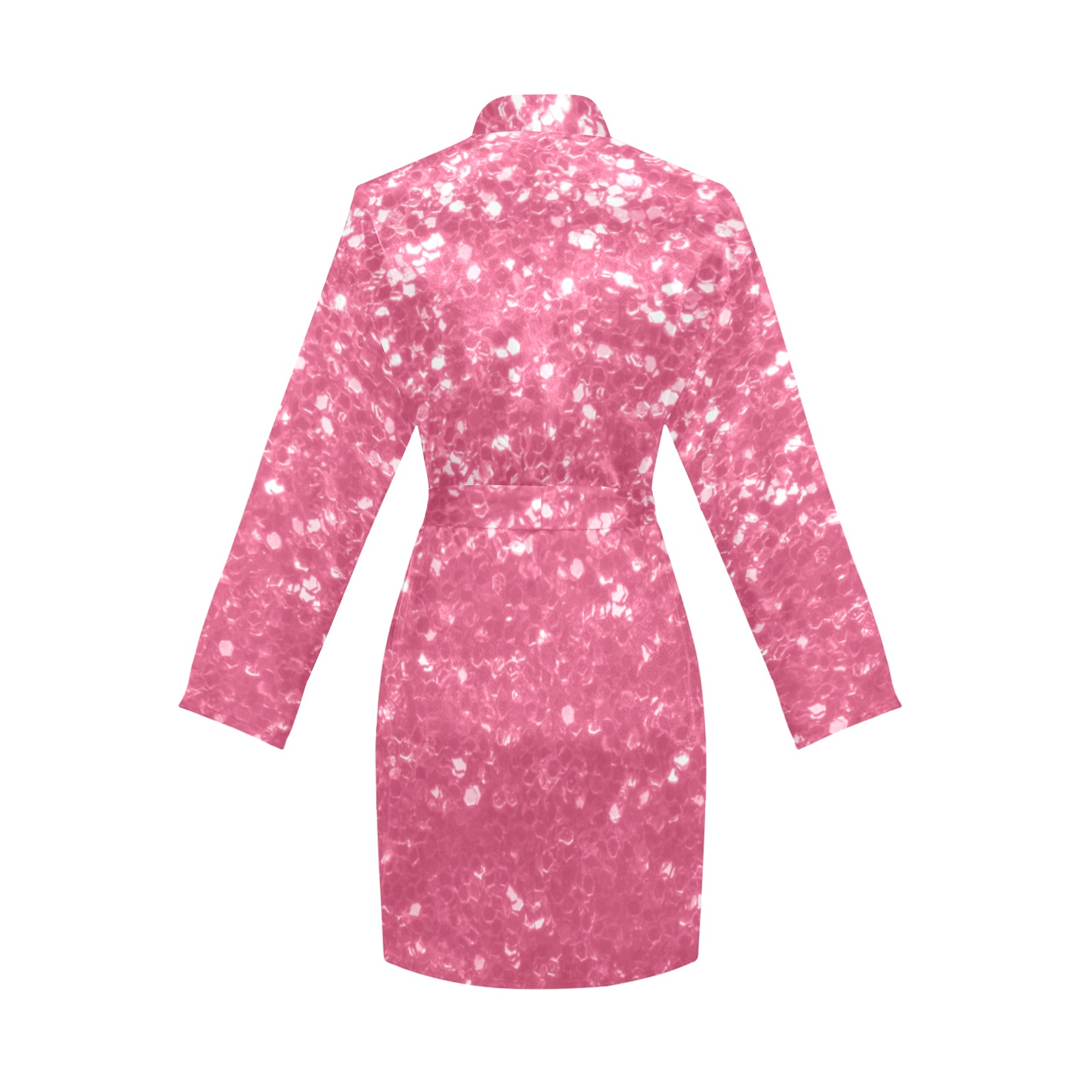 Magenta light pink red faux sparkles glitter Women's Long Sleeve Belted Night Robe