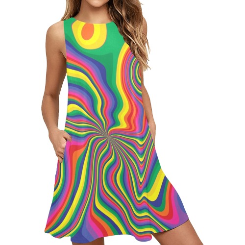 Groovy Pattern Sleeveless A-Line Pocket Dress (Model D57)