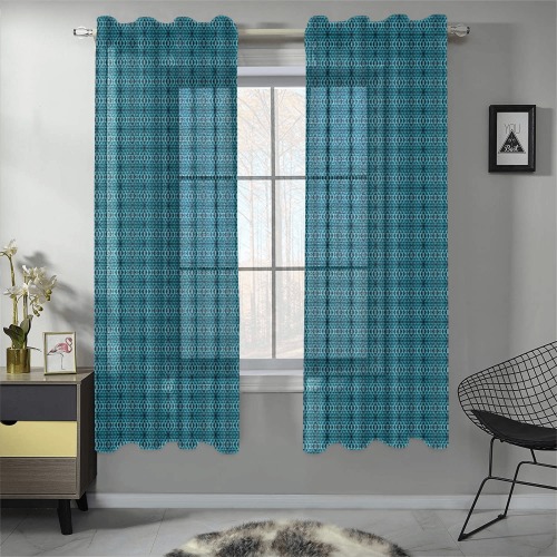 green repeating pattern Gauze Curtain 28"x63" (Two-Piece)