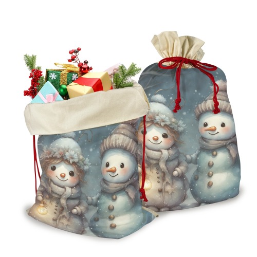 Snowman Couple 3 Pack Santa Claus Drawstring Bags (Two Sides Printing)