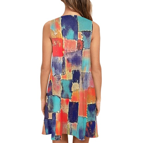 Water Water Color Sleeveless A-Line Pocket Dress (Model D57)