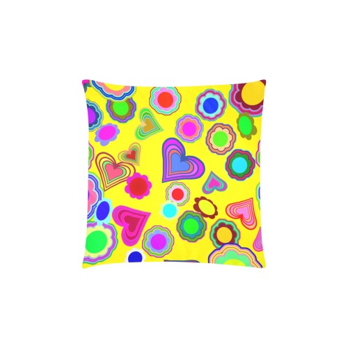 Groovy Hearts Flowers Pattern Yellow Custom Zippered Pillow Cases 16"x16" (Two Sides)