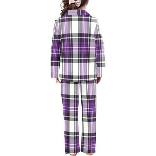 Purple Black Plaid Little Girls' V-Neck Long Pajama Set
