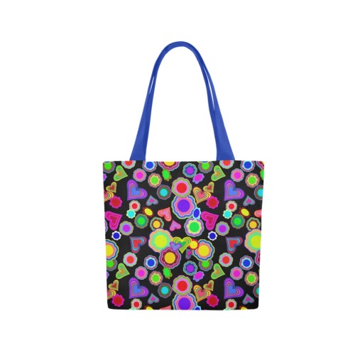 Groovy Hearts and Flowers Black Canvas Tote Bag (Model 1657)
