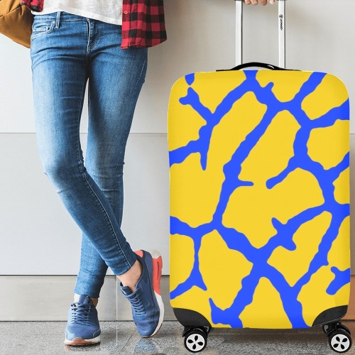 Giraffe Print Yellow Blue Luggage Cover/Large 26"-28"
