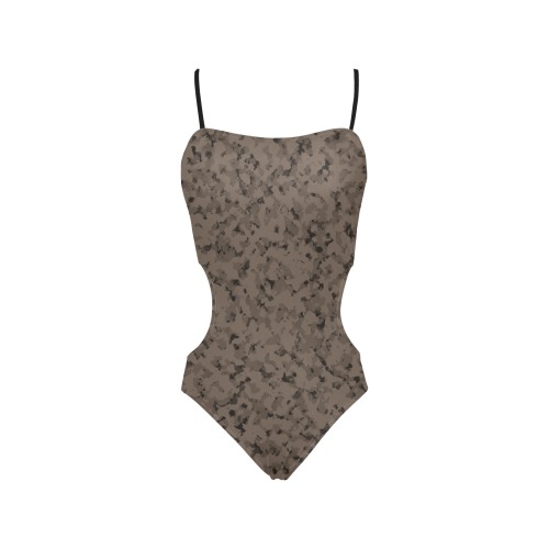 Earth Brown Spaghetti Strap Cut Out Sides Swimsuit (Model S28)